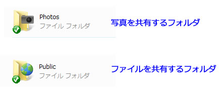 ファイルや写真の共有フォルダ
